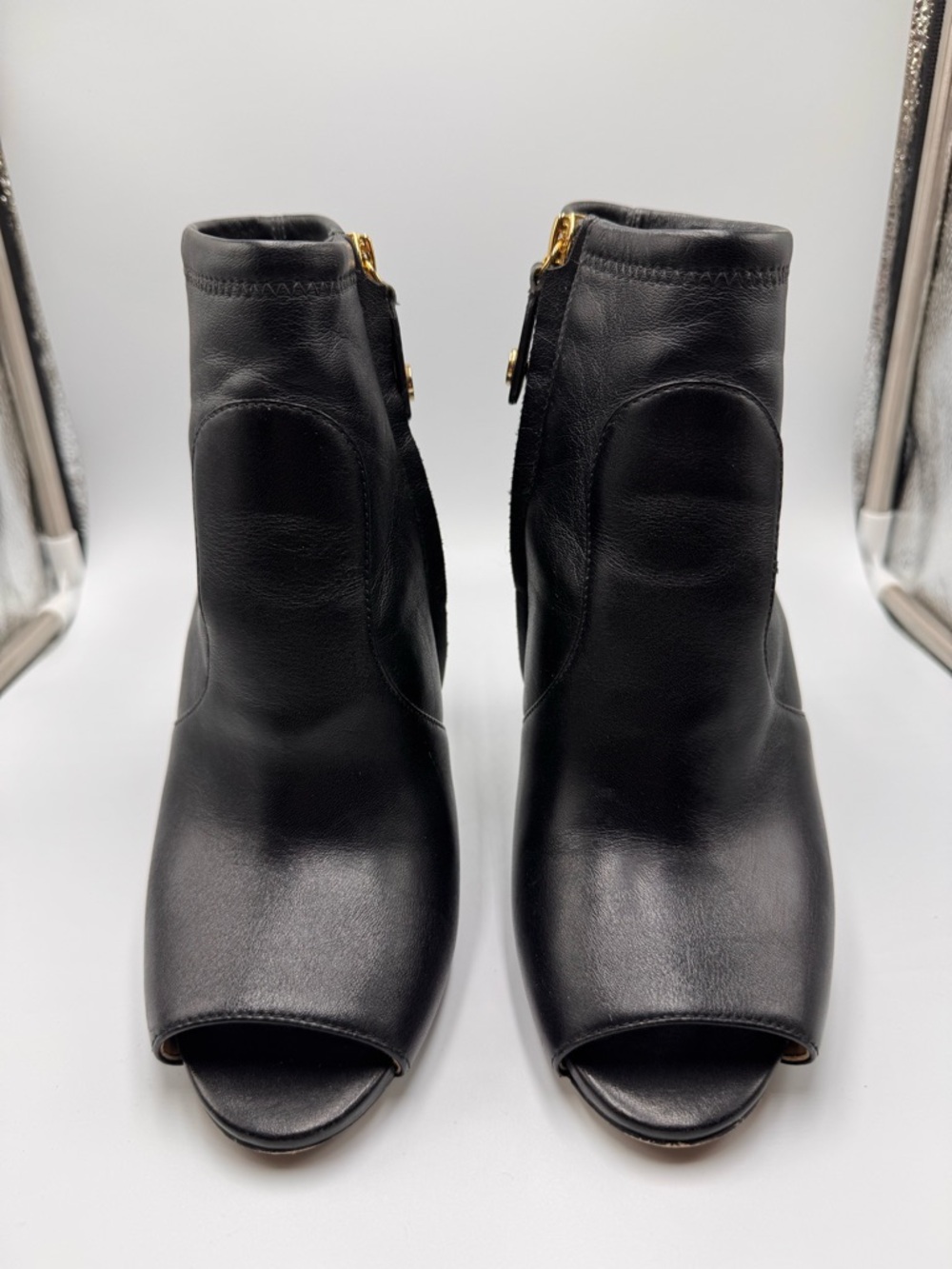 Michael Kors Selina Leather Peep Toe Ankle Bootie Black 8